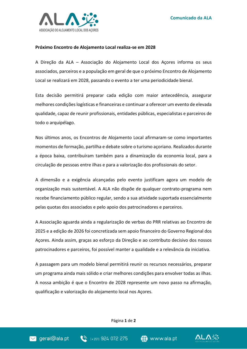 Próximo Encontro de Alojamento Local realiza-se em 2028